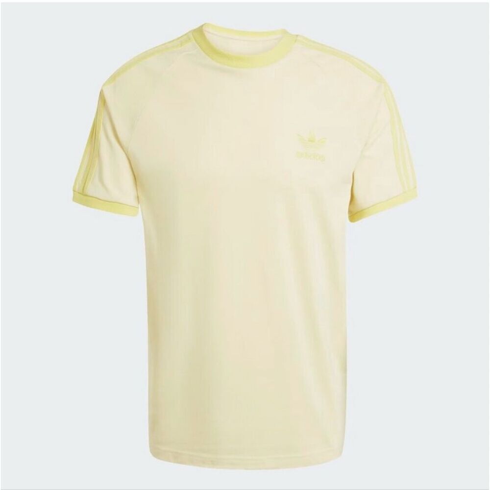 #630. Adidas NWT Power Yellow Originals Trefoil Retro Three Stripe Short Sleeve